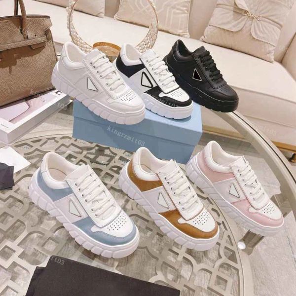 

with box prad shoes designer monolith casual shoes fly block triangle p men women platform sneakers trainers thick sole flat running shoe hg, Black
