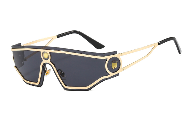 

new brand metal large rim sunglasses european and american personalized one-piece sunglasses fashion men and women glasses, White;black