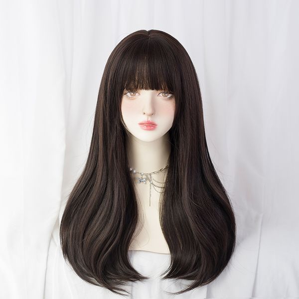 

synthetic wig asian fashion lolita everyday women black brown straight hair