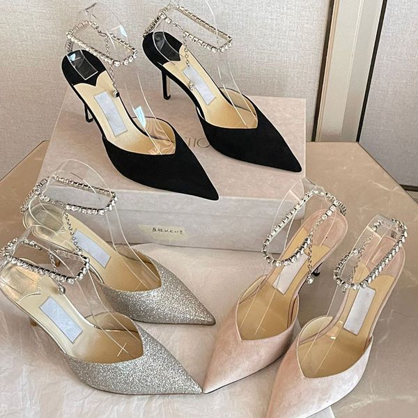 

shoes dress pointed toed brand designer diamond silk high heel womens red party rhinestone versatile banquet loafers multicolour in