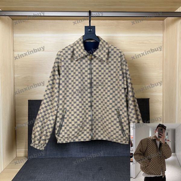 

xinxinbuy men designer jacket coat 23ss reversible jackets double letter jacquard long sleeve cotton women khaki s-2xl, Black;brown