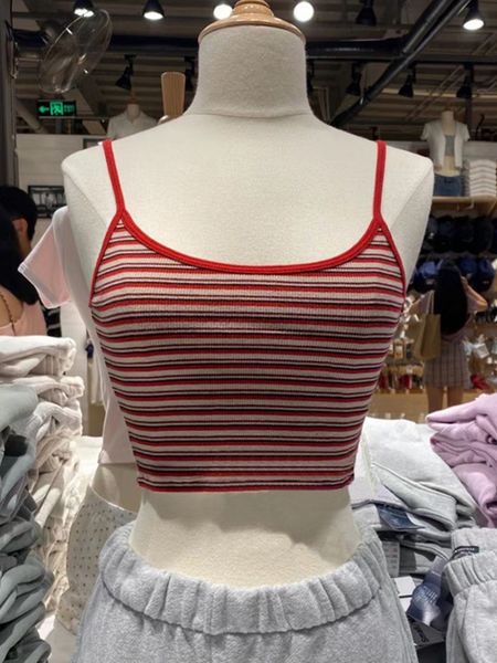 

women s tanks camis vintage striped ribbed crop women summer streetwear sleeveless soft cotton short woman sweet chic slim 230308, White