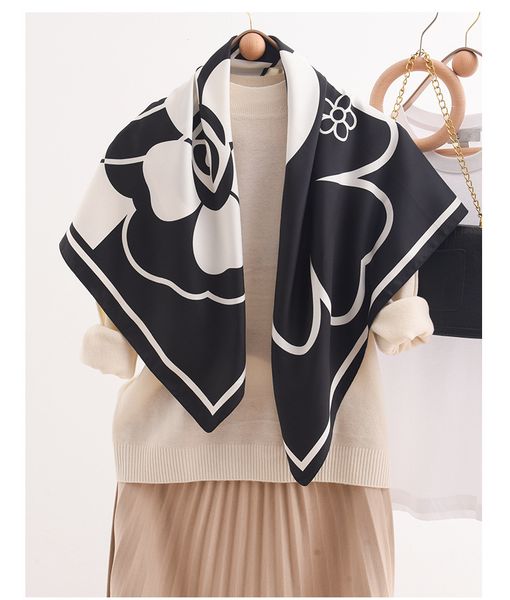 

new luxury silk scarf paisley printing square scarf women bandana shawl luxury brand foulard scarves wraps ladies encharpe 90x90cm, Blue;gray