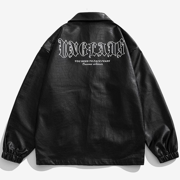 

men s jackets men black leather jacket fall winter clothing gothic letter print windproof coat woman casual loose hip hop streetwear 230307, Black;brown