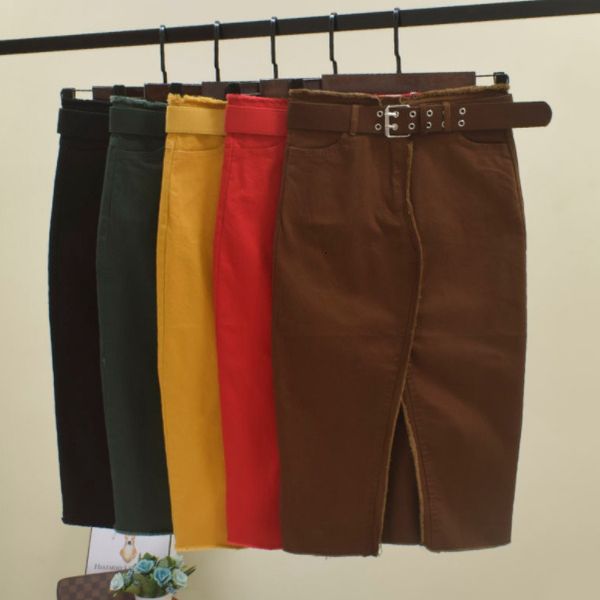 

skirts spring summer women lady red black green high waisted tassel stretch pencil denim skirt womens elastic jeans skirts da188 230308