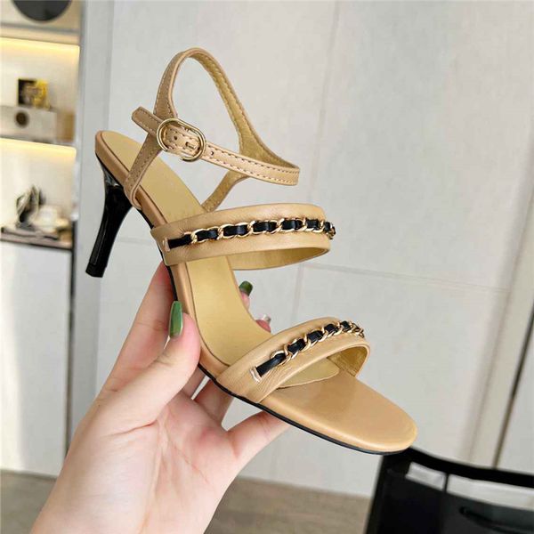 

fashion women's sandals 2023 channel luxury brand summer popular leather high heel sandals leisure holiday flats 07-015, Black