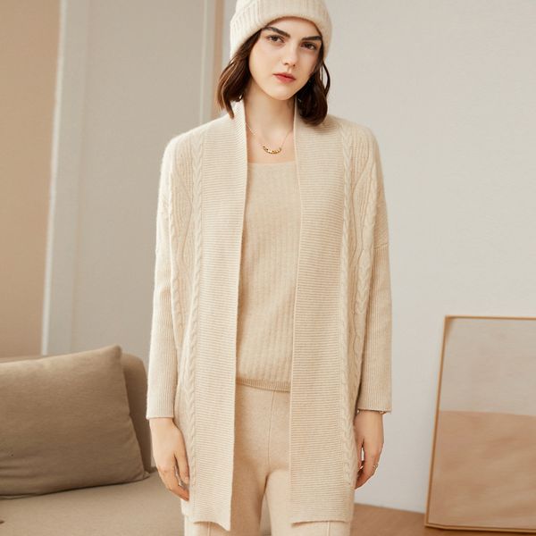

women's knits tees cardigan winter 100 pure cashmere knitted sweater no button trend loose comfortabletwist flower 230308, White