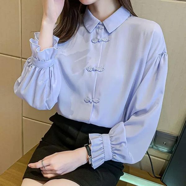 

women's blouses shirts fashion princess sleeve button spliced ruffles shirt women's clothing autumn casual all-match office lady, White
