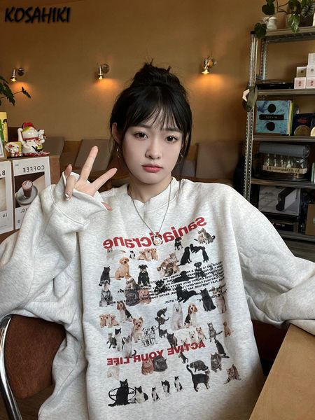

men's hoodies sweatshirts kosahiki vintage sudaderas para mujer oneck sweatshirt women cute cartoon animal print hoodie casual loose st, Black