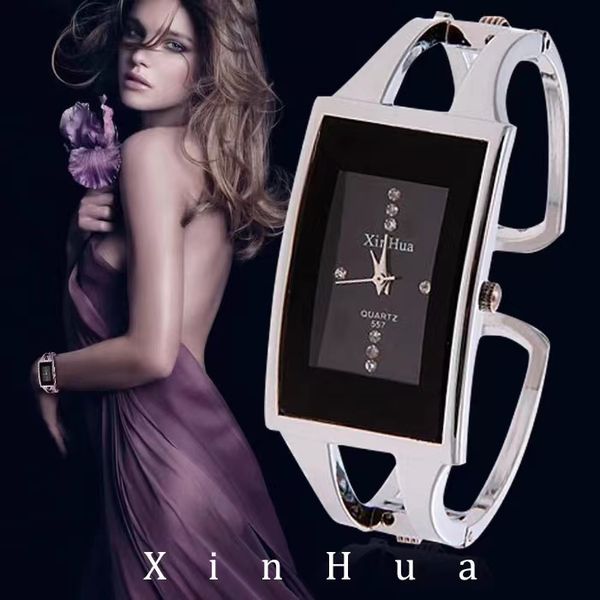 

women bracelet watch xinhua quartz wristwatch crystal fashion silver casual drop ship stainless steel relojes mujer bangle clock, Slivery;golden
