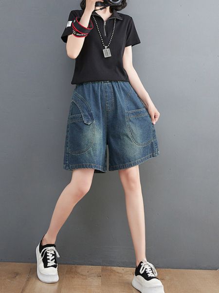 

women s shorts summer fashion patches irregular washed ladies denim dark distressed loose short wide leg pant clothing 230308, White;black
