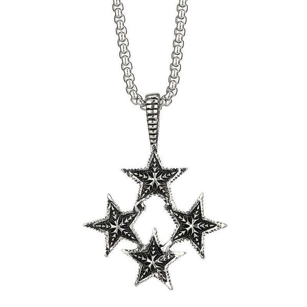 

pendant necklaces vintage stars pendant necklace men women fashion jewelry hiphop stainless steel metal accessories punk long sweater chain, Silver
