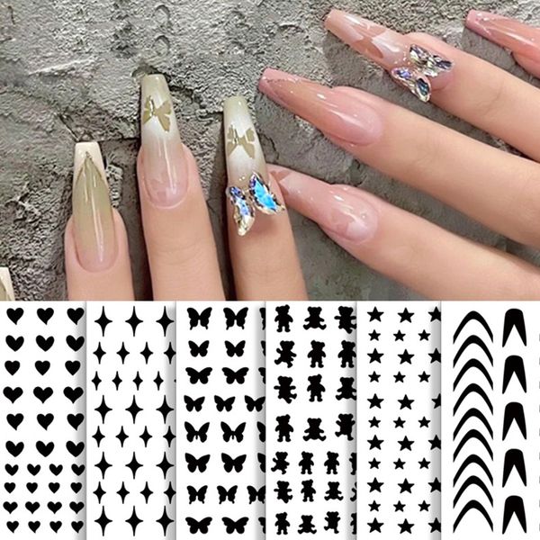 

stickers decals nail painting net red hollow love butterfly little bear star french template 230307, Black