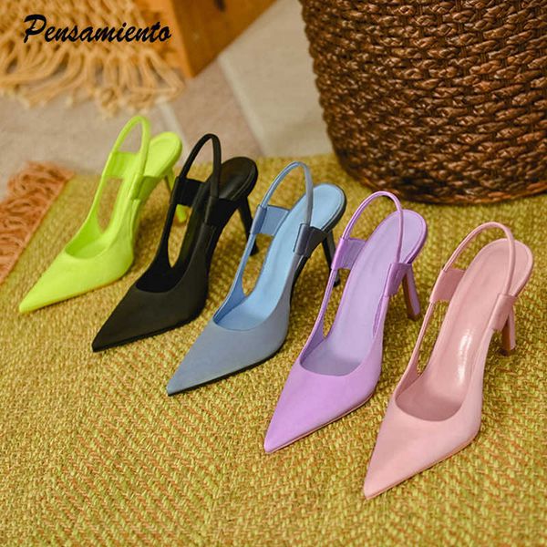 

sandals fashion simple slingback pumps elegant pointed toe satin stiletto high heels female mules spring summer office lady shoes, Black