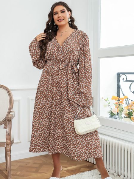 

plus size dresses boho print v neck long sleeve size dress casual loose evening birthday party fashion vestidos elegantes para mujer 230307, Black