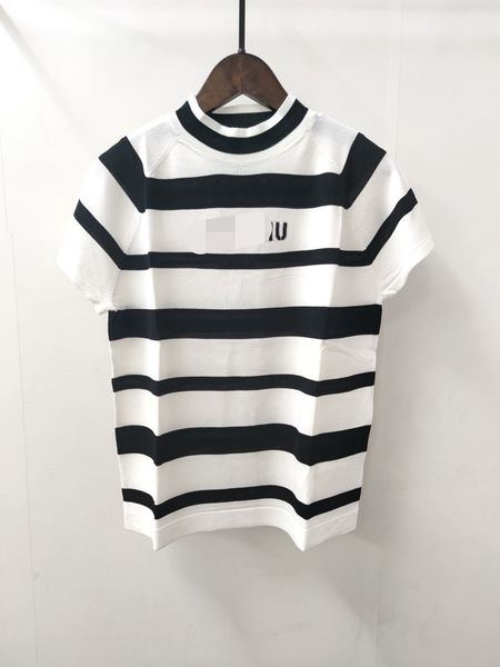 

306 2023 spring summer women sweater short sleeve crew neck pullover brand same style striped pullover white blue womens qian66, White;black