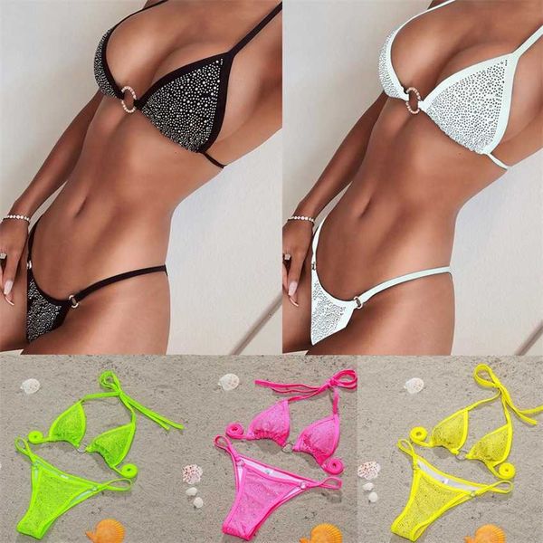 

2023 bandage bikini with diamond female swimsuit split fm1924, White;black