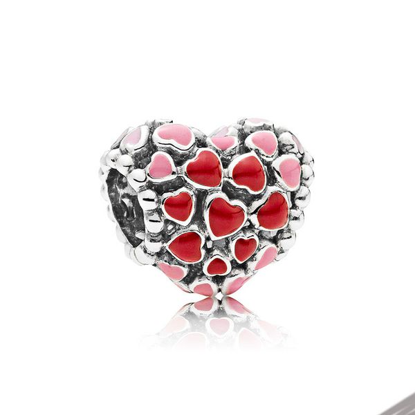 

red and pink hearts charm real sterling silver for pandora snake chain bracelet bangle making charms women designer jewelry beads with origi, Bronze;silver