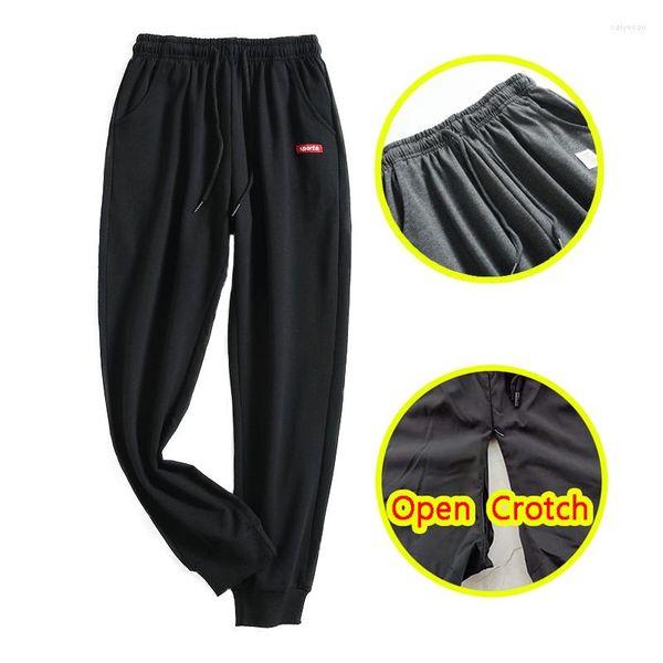 

men's pants man fashion open crotch with hidden zipper easy take off trousers crotchless pantis gay club dancewear outdoor sex, Black