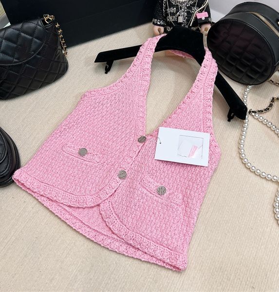 

chan 2023 summer new women's logo tube vest t-shirt hollow out grade casual shirt women's sling fashion polo shirt mother's, White