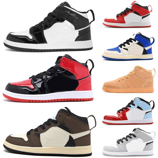 

1s 2023 infants kids basketball shoes kid shoes game royal scotts obsidian chicago bred sneakers mid multi-color tie-dye baby shoe size 25-3, Black