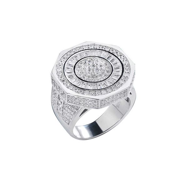 

jewe s925 white gold t-square cz iced out ring, Silver