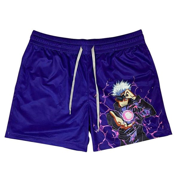 

men's shorts anime jujutsu kaisen summer mens sport jogging running black mesh gym training workout beach men fitness 230308, White;black