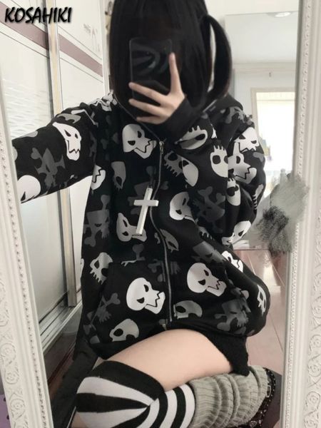 

men's hoodies sweatshirts kosahiki skull print kawaii zipup harajuku grunge vintage jacket japanese fashion sweatshirt streetwear y2k a, Black