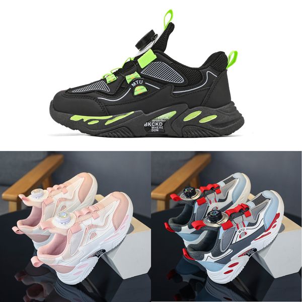 

2023 fashion ale children's shoes pink gray red black green spring rotating button breathable mesh outdoors shoes sneakers color224, White;red