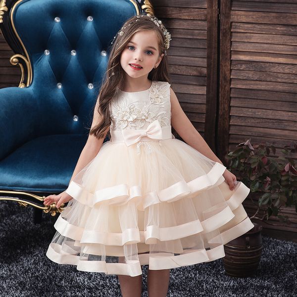 

girl s dresses kids elegant pearl cake princess s for wedding evening party embroidery flower clothes 230307, Red;yellow