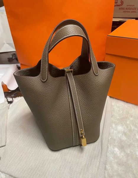 

h bag designer original leather women's bag vegetable basket hand lychee pattern tc leather bucket hand fashionable versatile