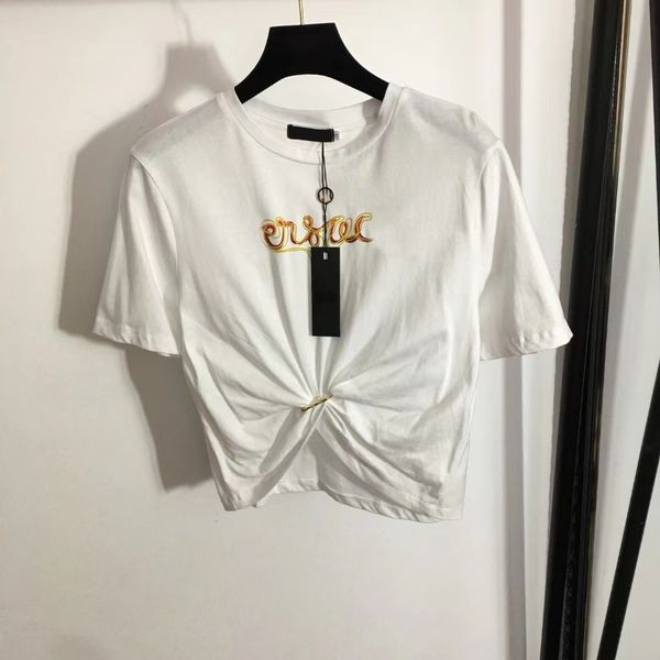 

23 designers t-shirts women tees apparel casual chest new colorful embroidery pin letter printing tucked waist short sleeve t-shirt luxurys, White