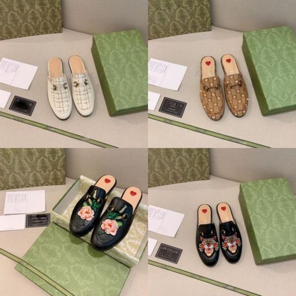 

designer mules slippers leather sandals casual shoes chain shoe women loafers horsebit half drag princetown metal cowhide slipper size35-41, Black