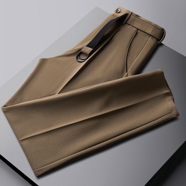 

men's pants summer thin ice silk business dress men slim fit casual office social suit solid color wedding groom trousers 230307, Black
