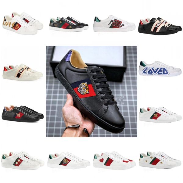 

mens italy bee casual shoes designer luxury fashion women white flat leather shoe green red stripe embroidered tiger snake tainers outdoor c, Black