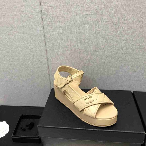 

fashion women's sandals 2023 channel luxury brand summer popular leather high heel sandals leisure holiday flats 06-019, Black