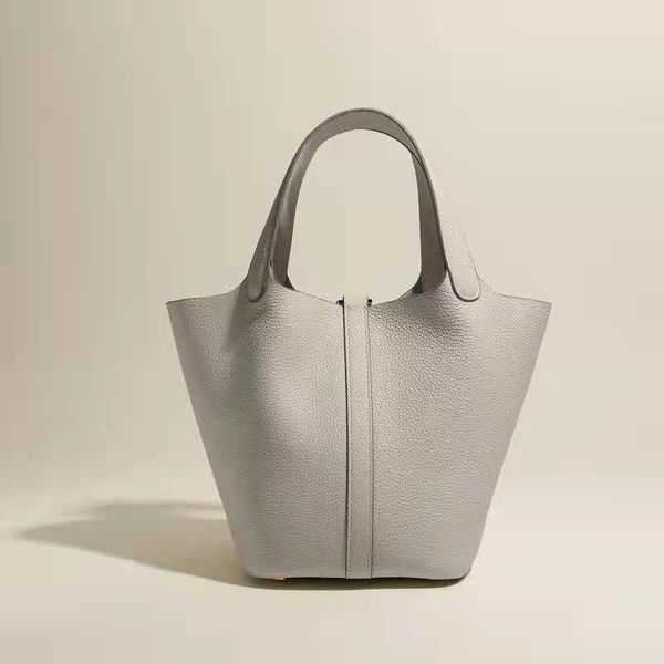 

h bag designer original h family's new wax line vegetable basket bag portable togo leather for women elephant grey carrying buckets