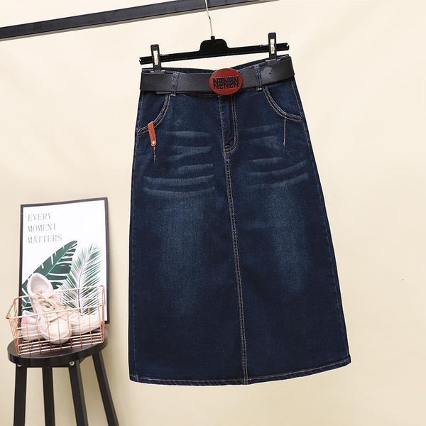 

skirts women's denim skirt with belt spring high waist a- line skirt midi skirt 230308, Black