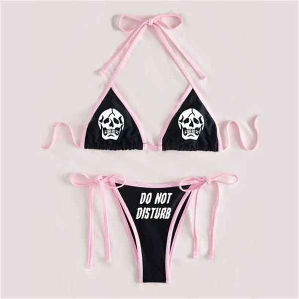 

2023 new funny bikini offset curve skull strap swimsuit women, White;black