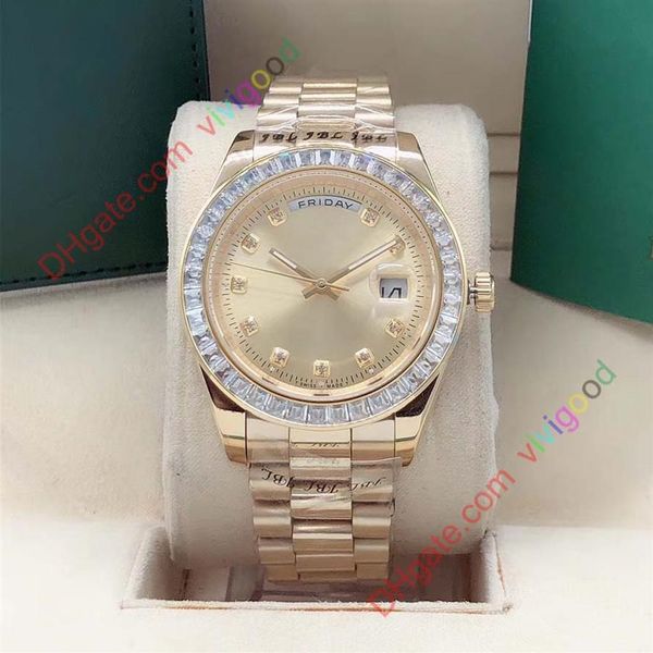 

new watch day date mechanical 41mm stainless steel bezel stainless steel strap mens wristwatches shiping254h, Slivery;brown