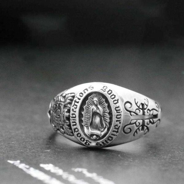 

new fashion retro cross text virgin mary personality virgin ring men and women charm ring jewelry, Silver