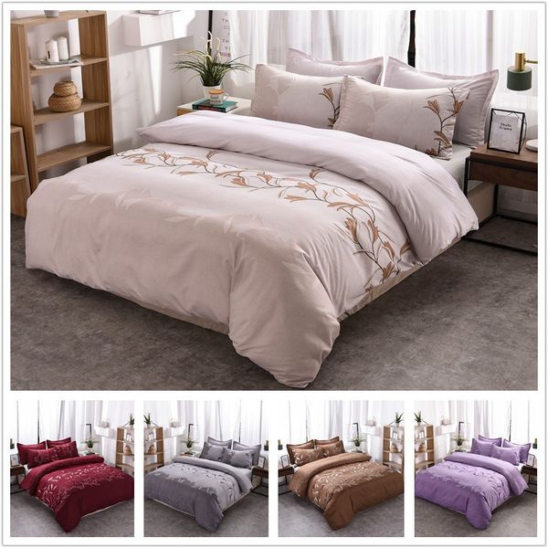

Bedding sets solid embroidered blossom duvet cover king  double twin single size bed en set 230308, Purple