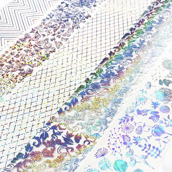 

stickers decals 100m holographic nail foils floral transfer paper laser sticker dandelion manicure set butterfly wraps diy decorations 23030, Black