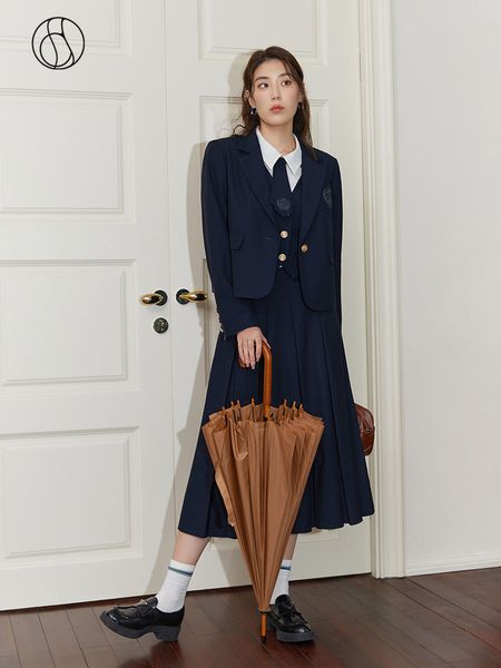 

two piece dress dushu college style short blazer coat fashion suit for women literary retro spring high waist half pleated skirt 230308, White