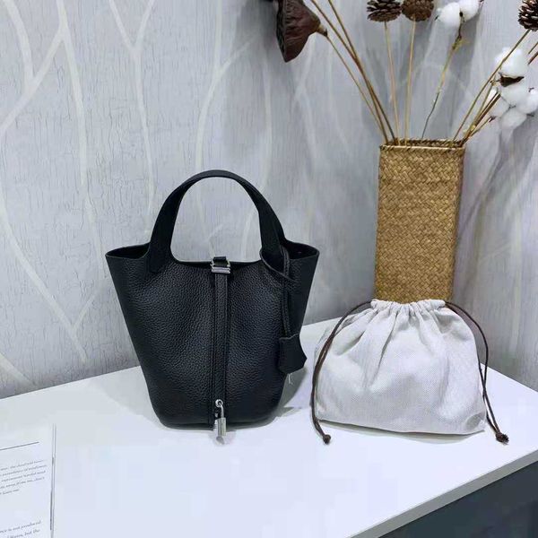 

h bag designer original new lychee pattern layer togo kraft vegetable basket bag simple and fashionable hand bucket bag