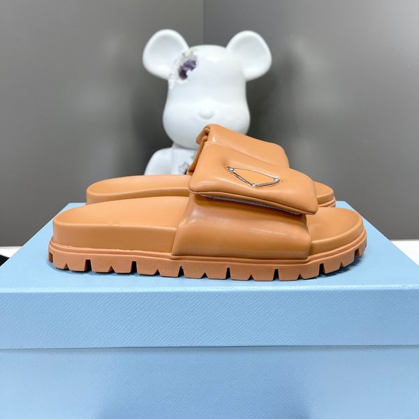 

casual shoes soft padded nappa leather slippers slide summer platform sandals shoes slipon triangle flats sandal women luxury designer slide, Black