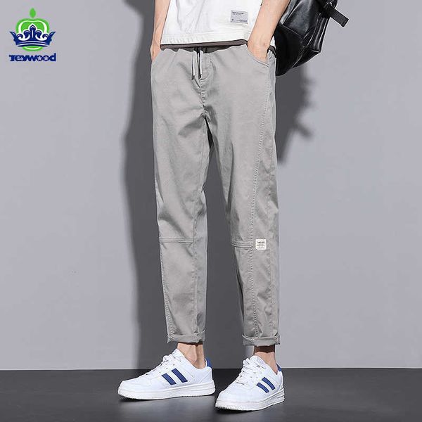 

men's pants 2023 new spring summer 97cotton anklelength pants men casual slim fit thin solid color grey brand casual trousers male 2838, Black