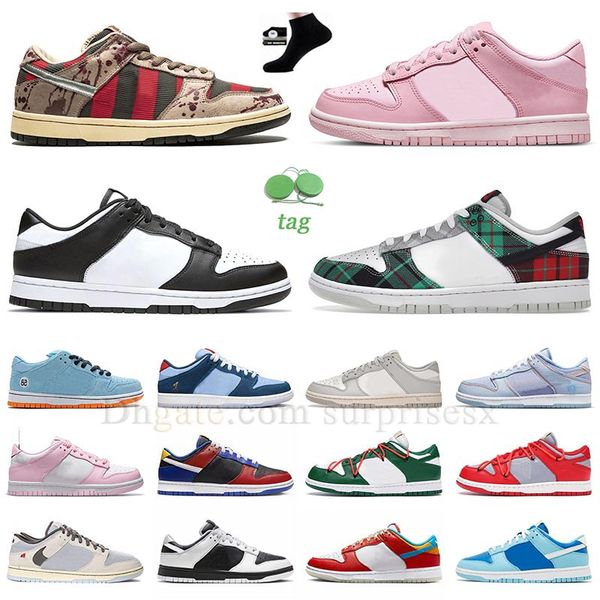 

designer low running shoes black white panda triple pink freddy krueger tartan plaid midnight navy arctic fuchsia valentine day la dodger sn