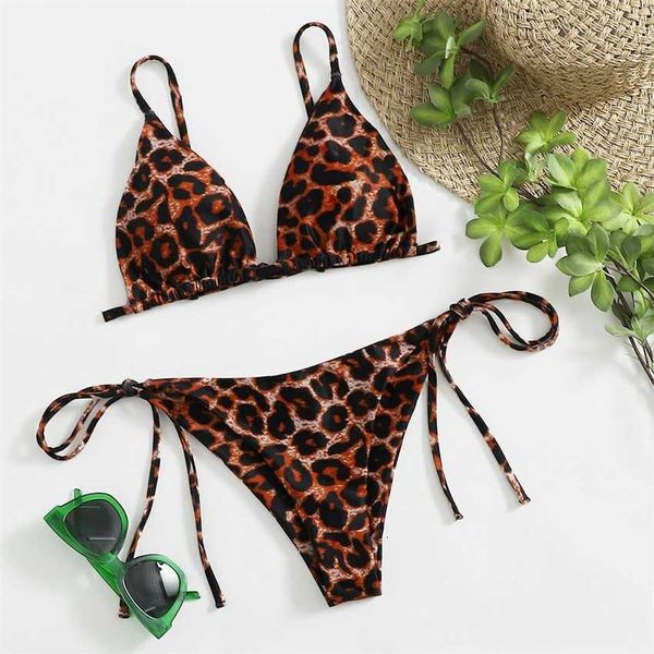 

dongguan swimwear factory bikini three-point leopard two-piece women's, White;black