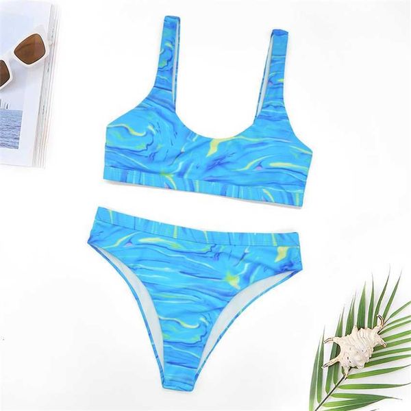 

2023 new print high-waisted bikini tie swimsuit, White;black
